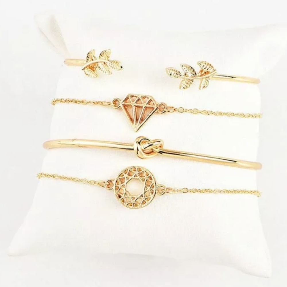 4 Piece Leaf/Knot Gold Bracelet Set - Picture 2 of 6